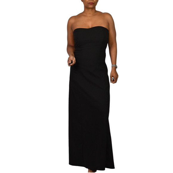 Vintage PourQuoi Pas Bustle Back Dress Black Sweetheart Neckline Maxi 90s Medium - Picture 3 of 16